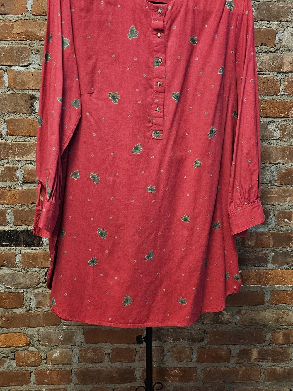 fabindia Coral-Red Cotton Floral Buttoned Tunic